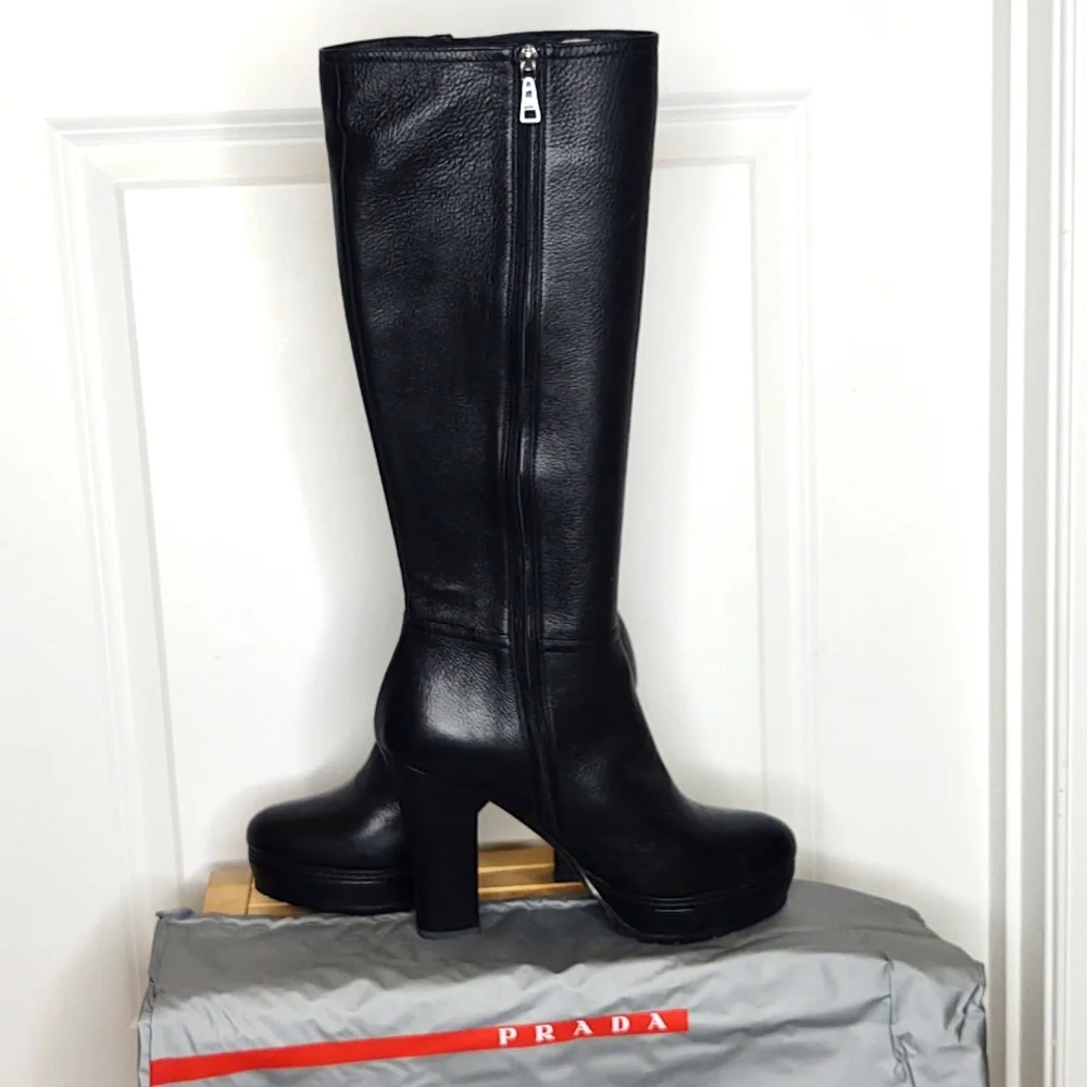 🖤♥️PRADA♥️🖤Lug Sole High Heel Black Deerskin Boot, size 41 (US 11), 🆕 - Picture 8 of 16